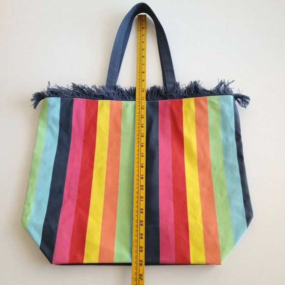 SHIRALEAH Rainbow Striped Print Canvas TOTE SHOULDER Shopper bag - Picture 6 of 6